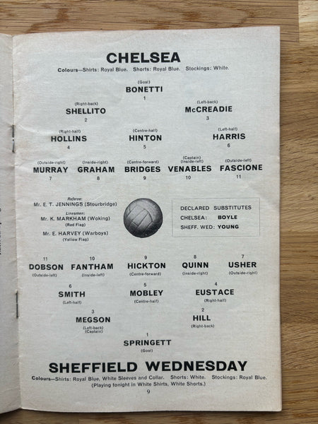 Chelsea v Sheffield Wednesday Match Day Programme 1965