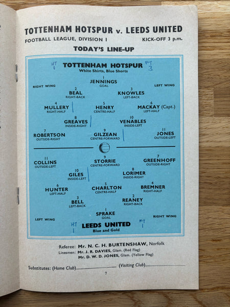 Tottenham Hotspur vs Leeds United Matchday Programme 1966