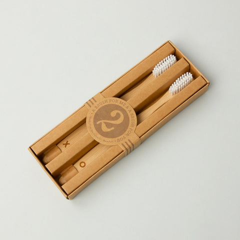 Set of Two Wooden Toothbrushes in Box