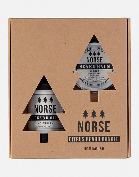 Norse citrus beard bundle in gift box with bear oil botle and beard balm tin